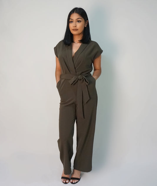 Olive - Surplice Collared Jumpsuit