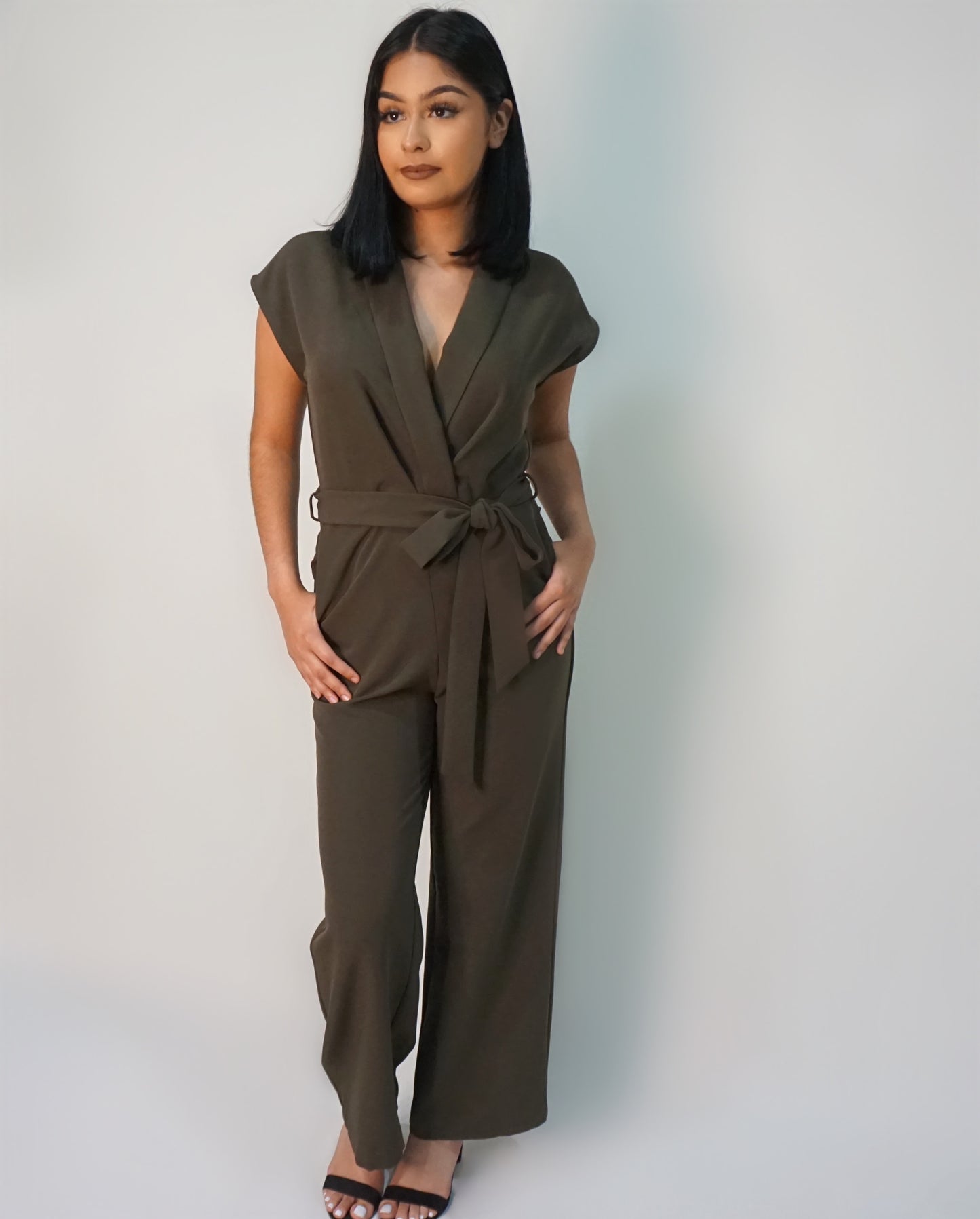 Olive - Surplice Collared Jumpsuit