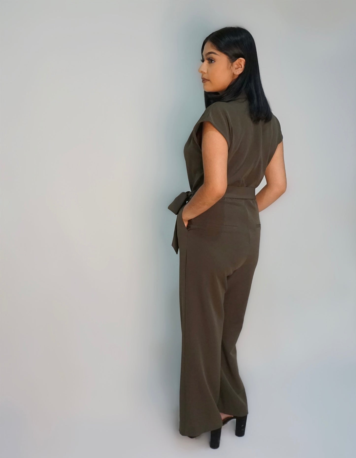 Olive - Surplice Collared Jumpsuit