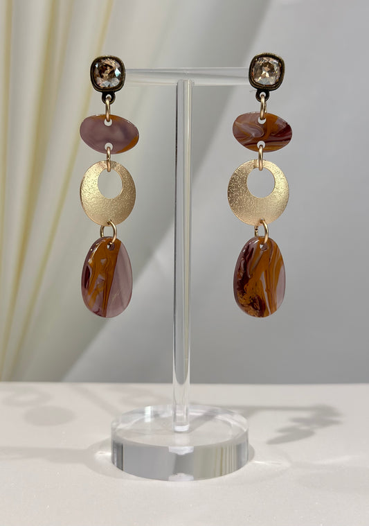 Brown Acrylic Swirl Triple Drop Earrings