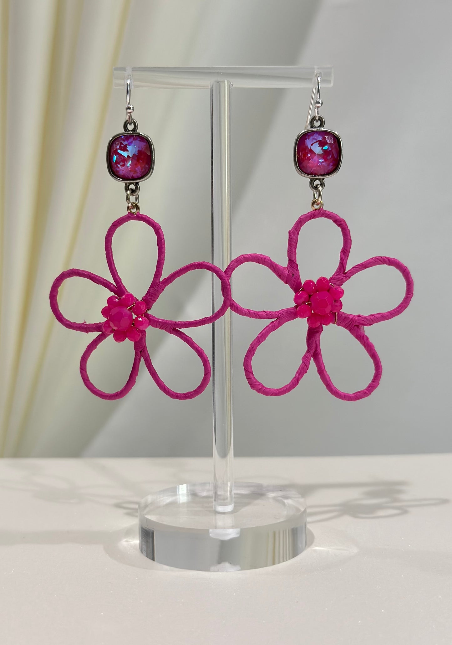 Fuchsia - Roped Daisy Flower Earrings