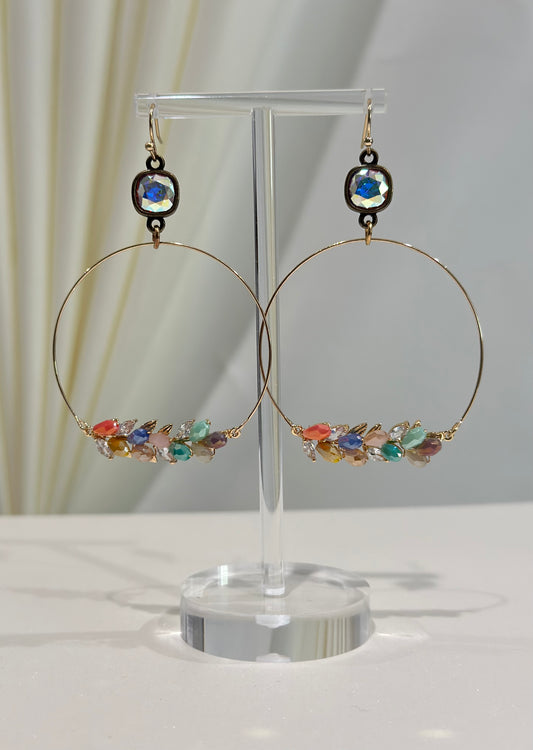 Crystal Aura Quartz Feather Hoop Earrings