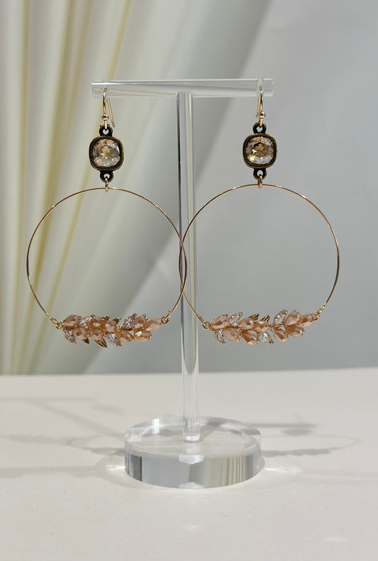 Champagne Feather Hoop Earrings