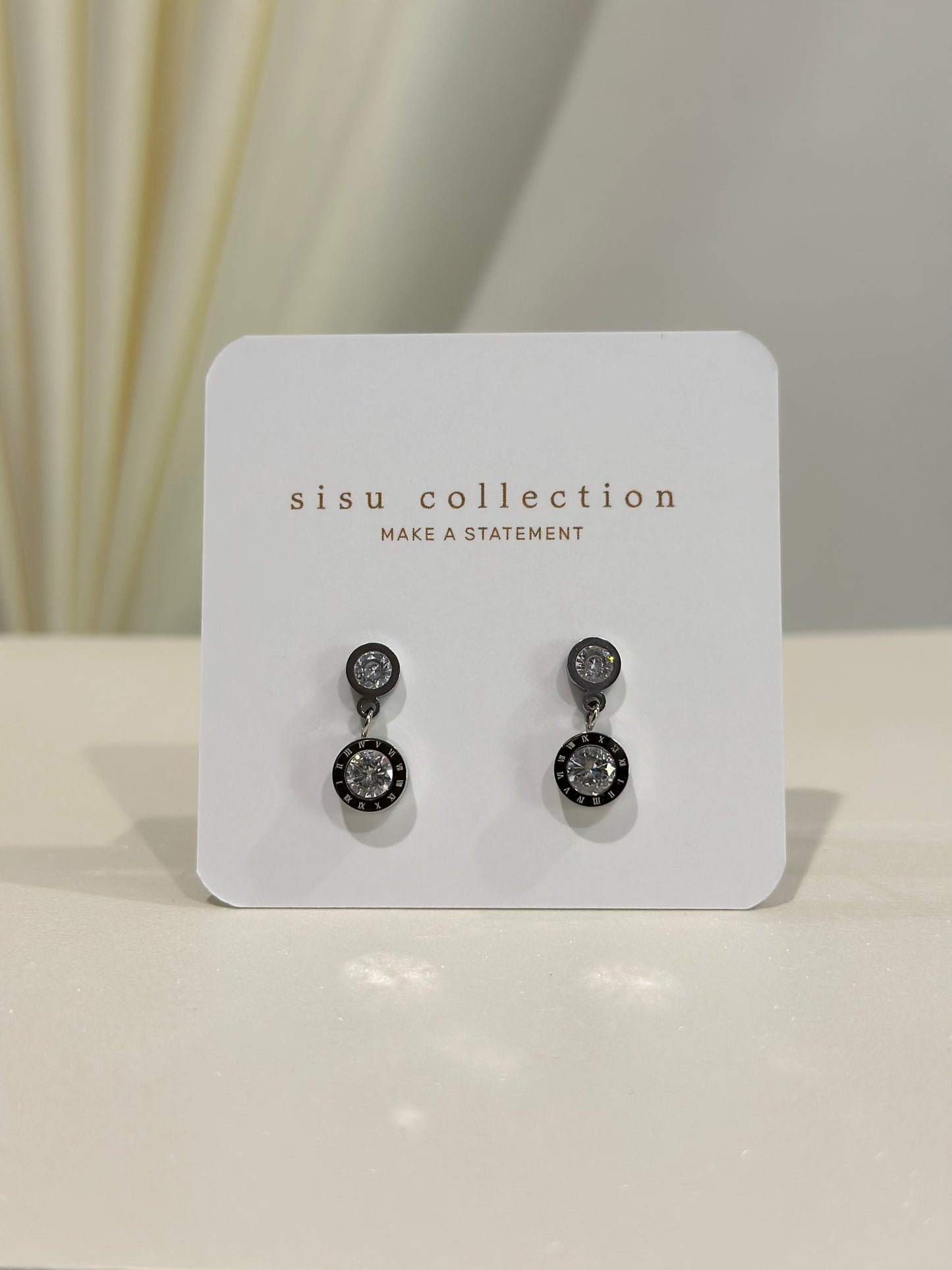 Double Bezel Drop Stud Earrings