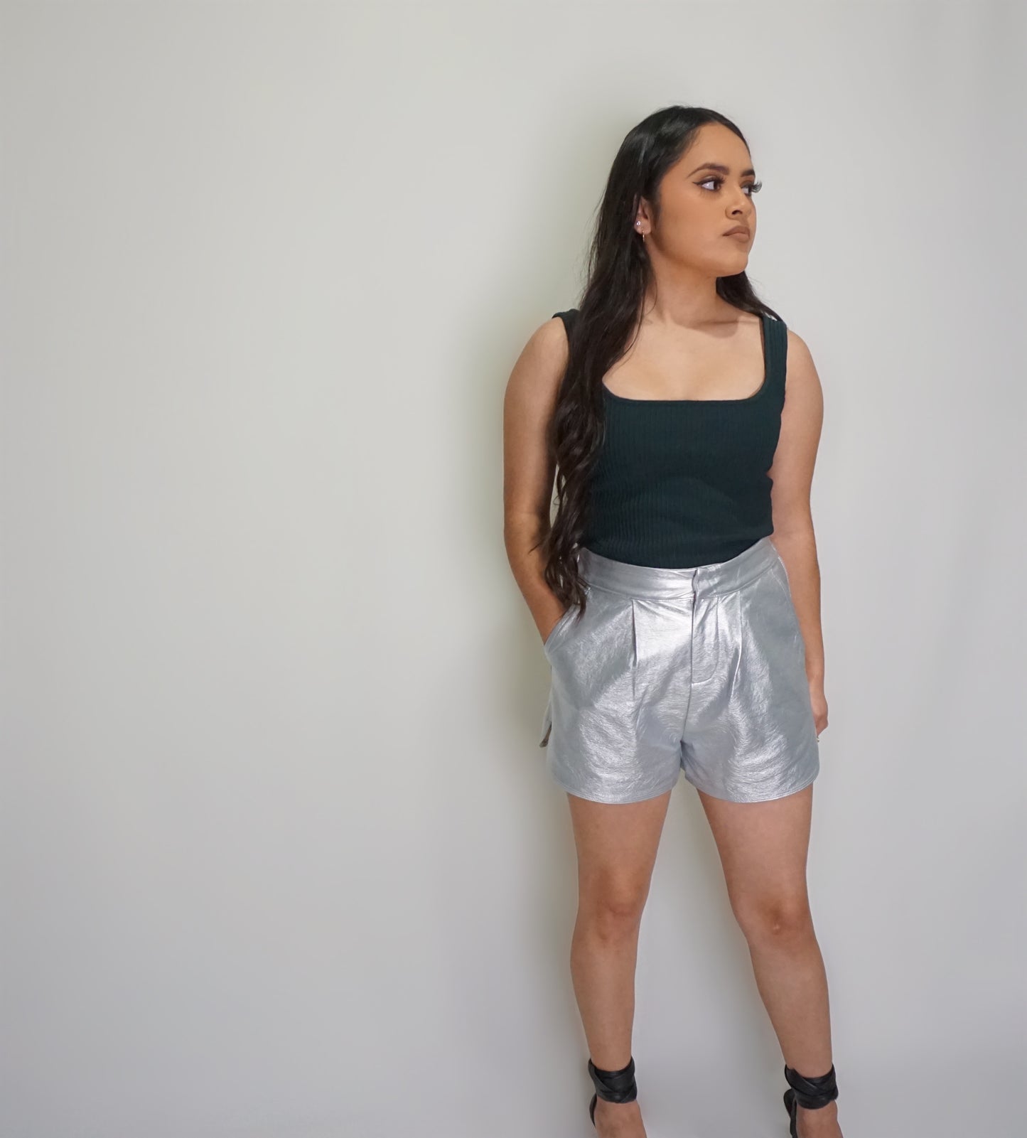 Silver - Shiny Pu Shorts