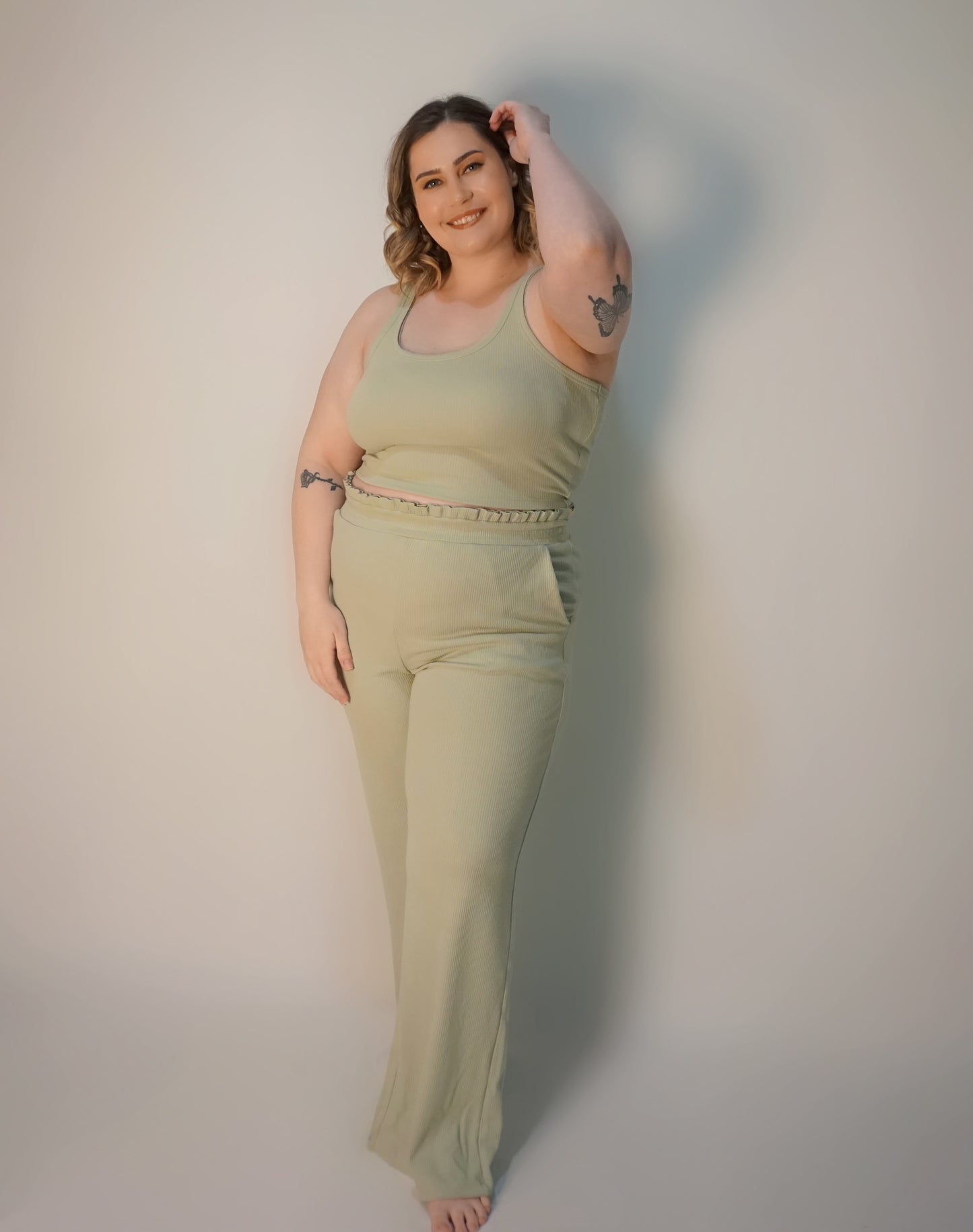 Pastel Green - Ruffled Wide Leg Set