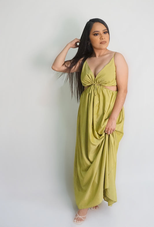 Olive Green - Front Cut Out Maxi Dress