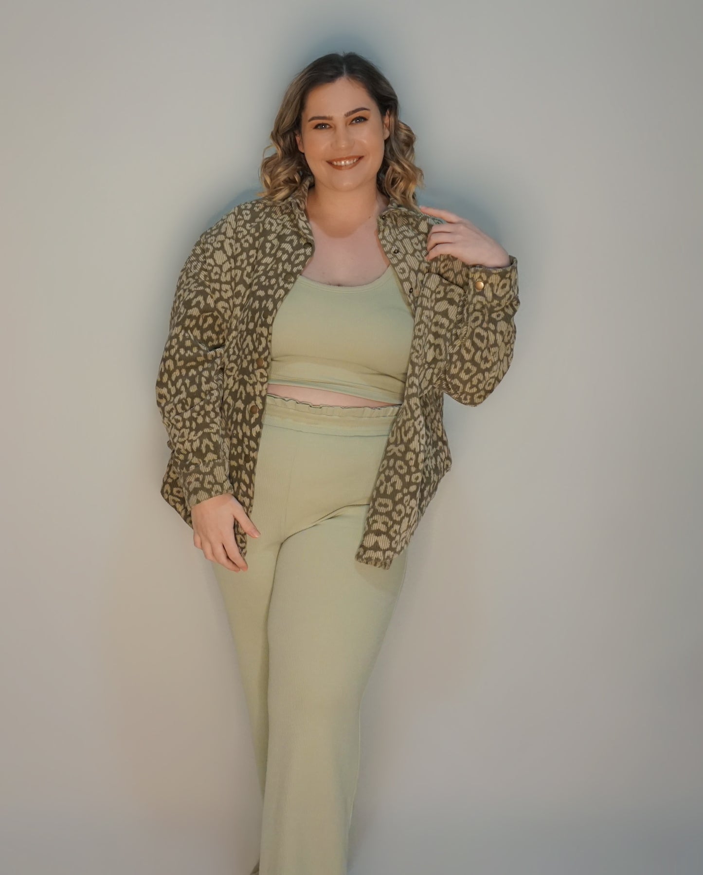 Olive - Leopard Corduroy Jacket