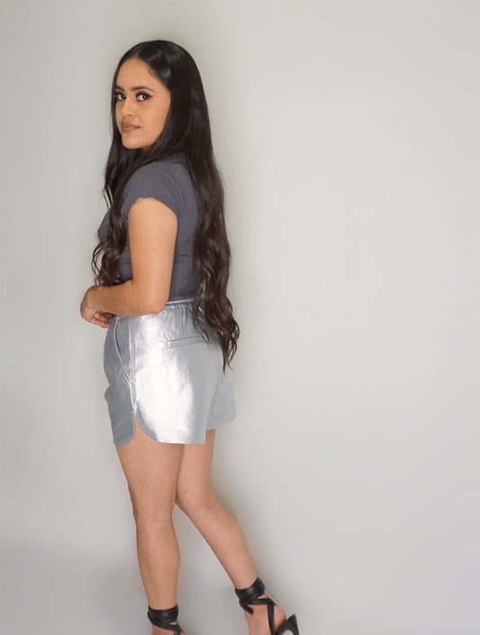 Silver - Shiny Pu Shorts