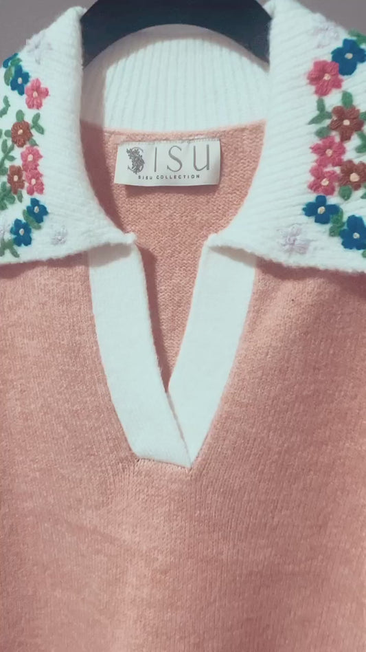 Dusty Pink - Floral Handmade Embroidery Sweater